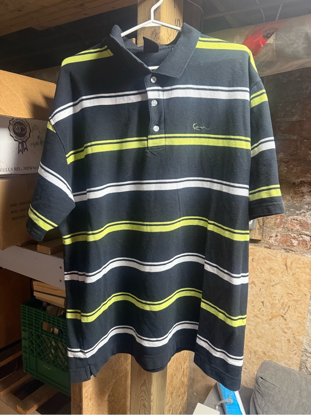 Karl Kani Lime Polo Shirt Mens 3XL Black Stripe Short Sleeve Vintage Y2K Hip Hop